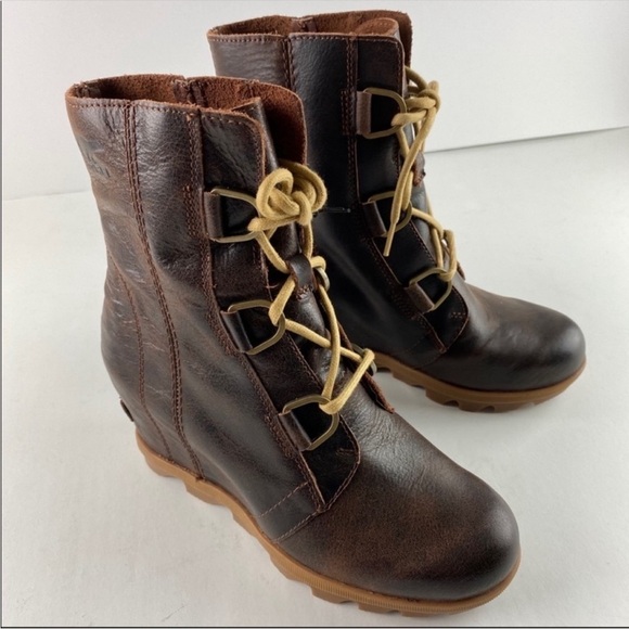 Sorel Joan Of Arctic Wedge II Leather Lace Up Boots in Burro Size 9.5 - Picture 1 of 10